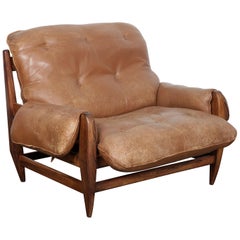 Jean Gillon Rosewood and Original Brown Leather Lounge Chair for Italma Wood Art