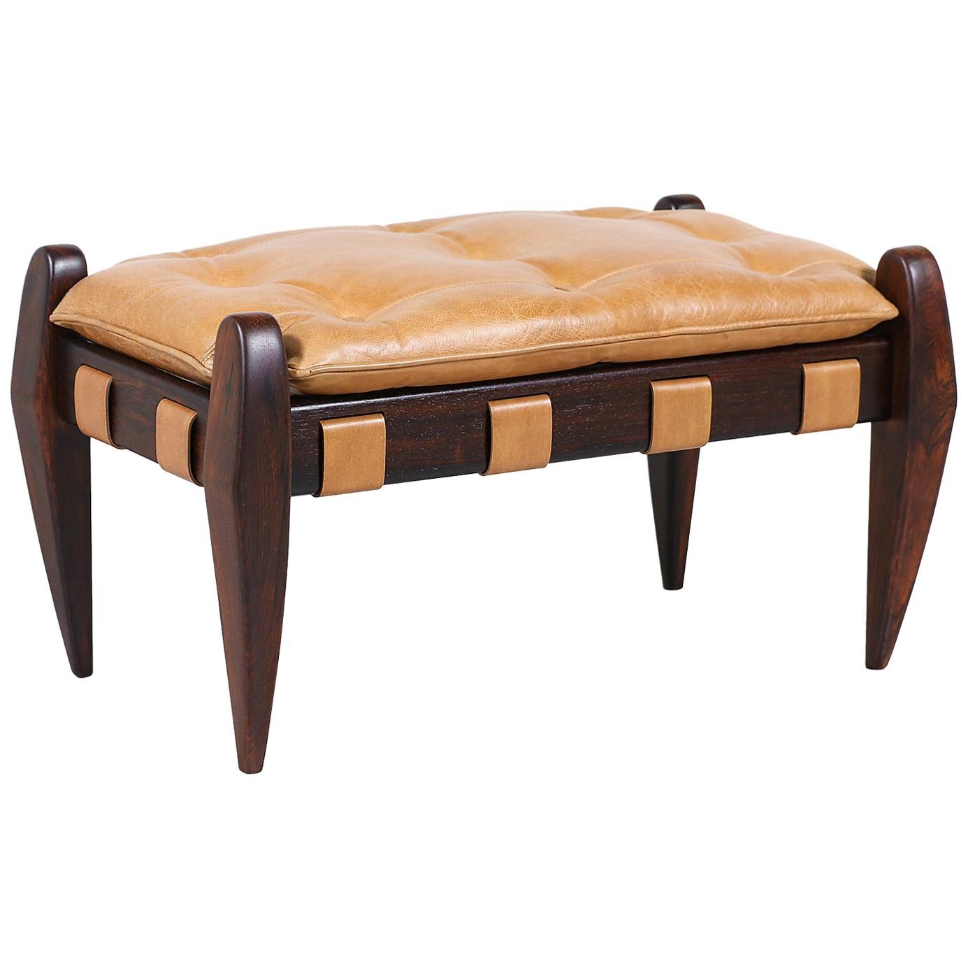 Jean Gillon Sculpted Rosewood and Leather Stool for Italma Wood Art