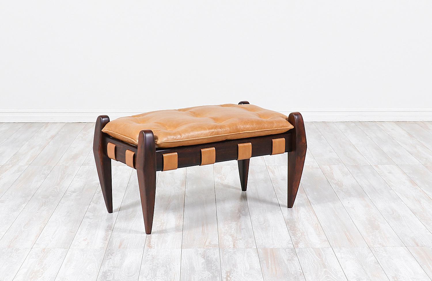 Jean Gillon sculpted rosewood and leather stool for Italma wood art.