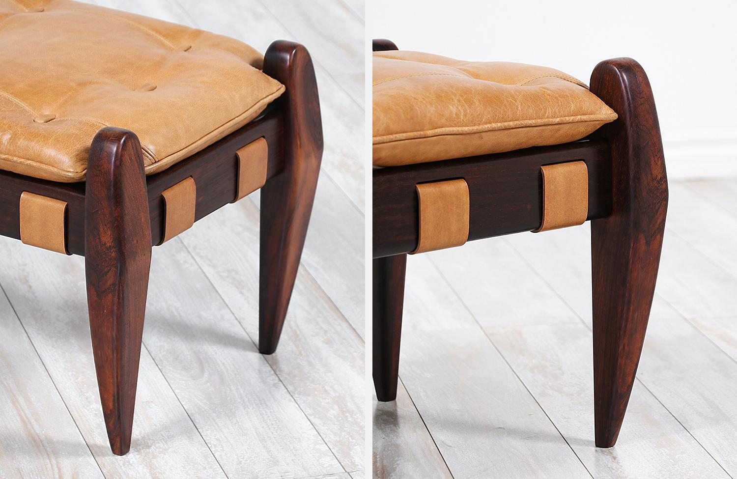Jean Gillon Sculpted Rosewood and Leather Stool for Italma Wood Art 2