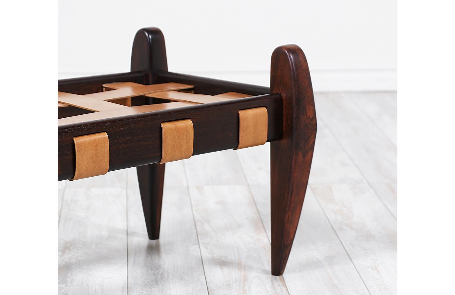 Jean Gillon Sculpted Rosewood and Leather Stool for Italma Wood Art 3
