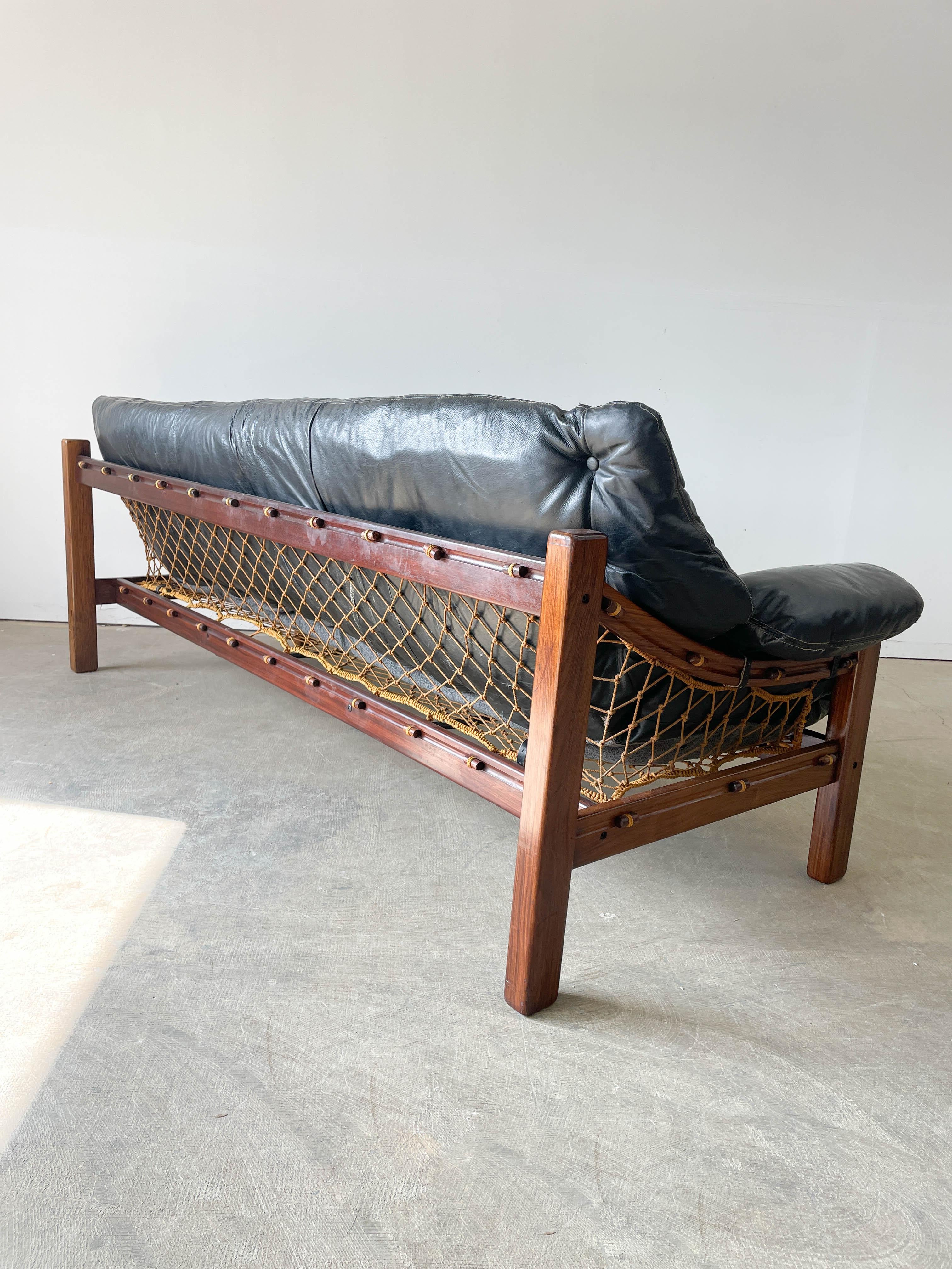 Mid-Century Modern Jean Gillon Tijuca / Amazonas Leather and Rosewood sofa for Italma