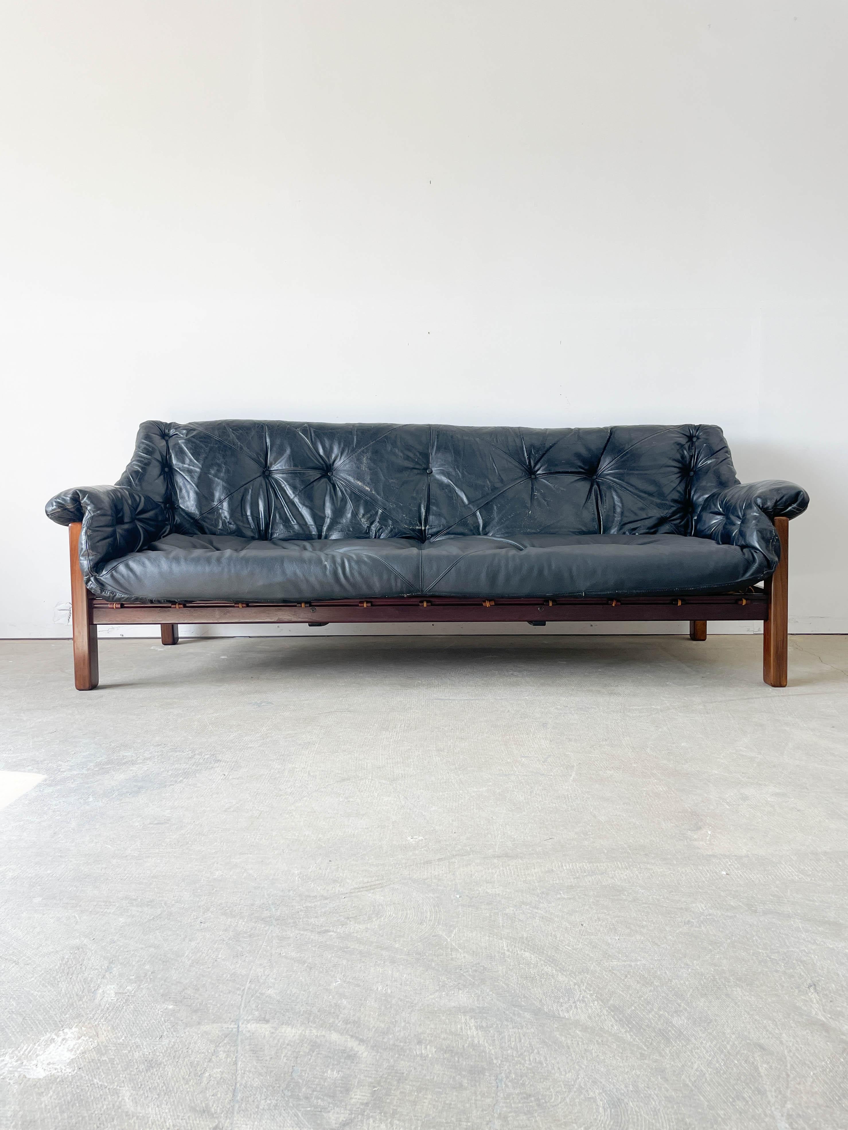 Brazilian Jean Gillon Tijuca / Amazonas Leather and Rosewood sofa for Italma
