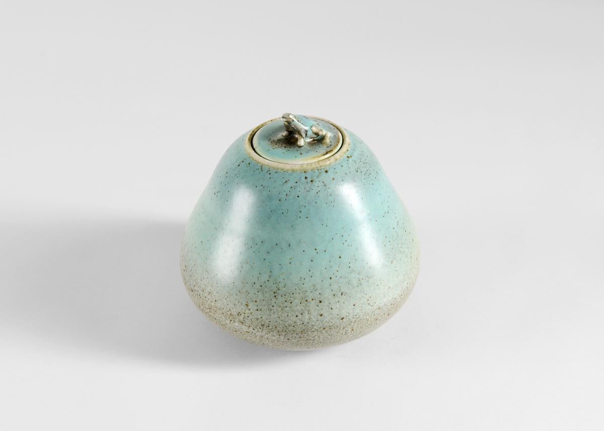 Glazed Jean Girel, Lidded Vase with Frog, Blue Glaze, France, 2021 For Sale