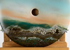 Jean Girel, Paysage Crépuscule Grand Disque Bi, Esmalte azul y verde, Francia, 2013