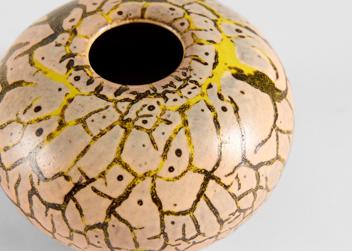 French Jean Girel, Round Ceramic Vase, Craquelure Glaze, France, 2021