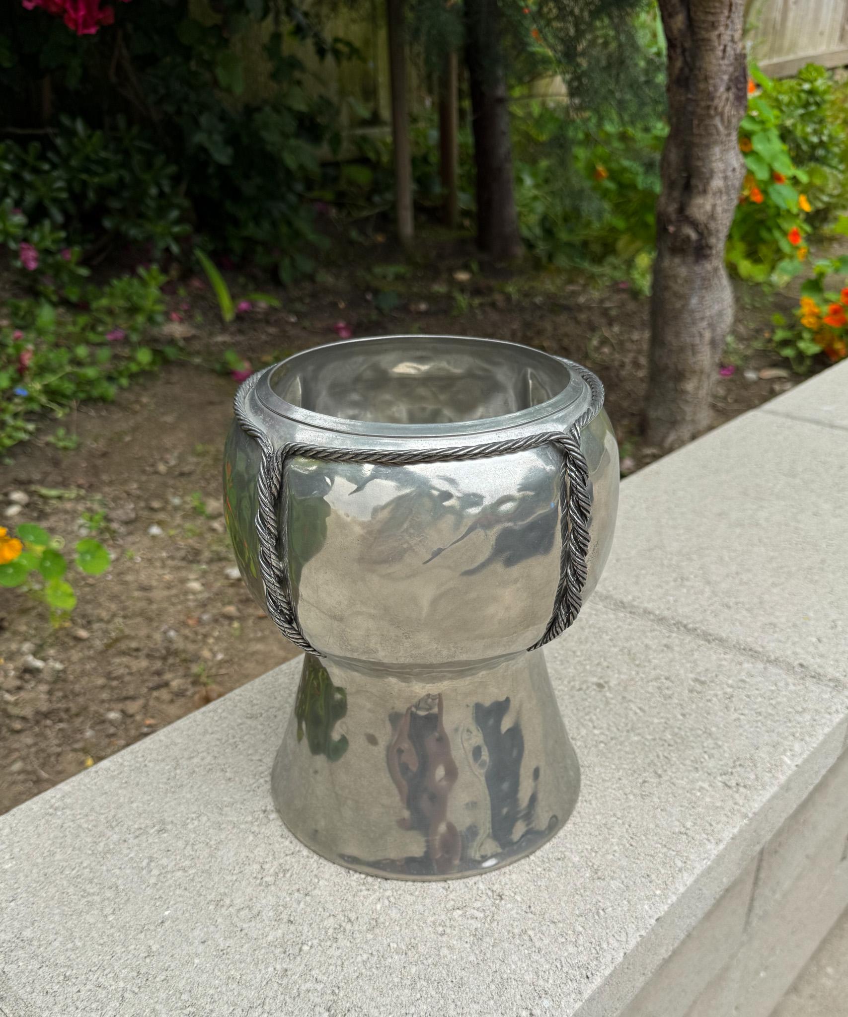 Jean Goardere Hammered Pewter Champagne Cooler / Ice Bucket, France c.1970  Impressed manufacturer's mark to verso '95% Etain Fait Main Jean Goardere France'.
