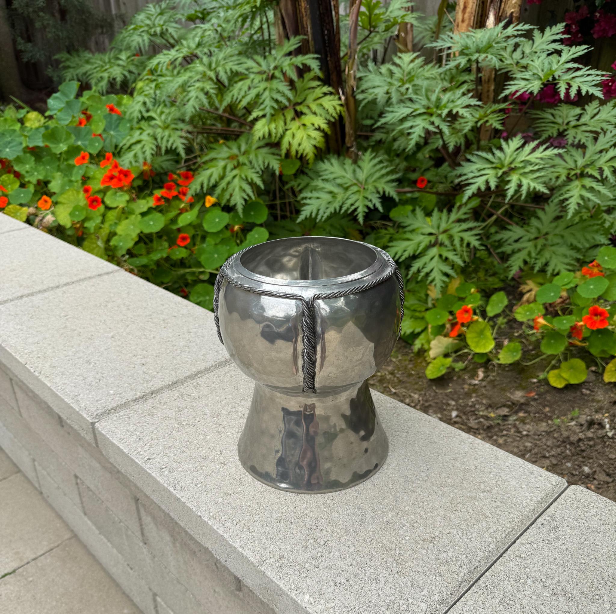 Jean Goardere Hammered Pewter Champagne Cooler, France c.1970 In Good Condition For Sale In San Juan Capistrano, CA
