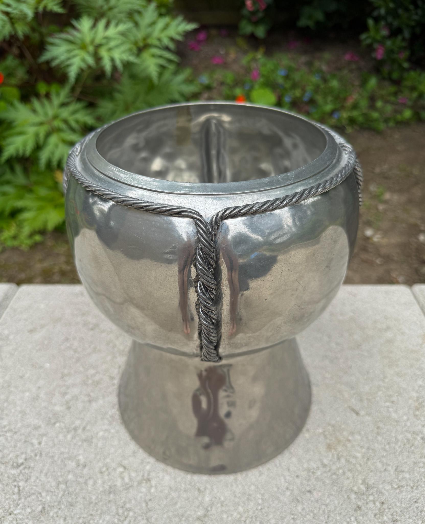 Jean Goardere Hammered Pewter Champagne Cooler, France c.1970 For Sale 2