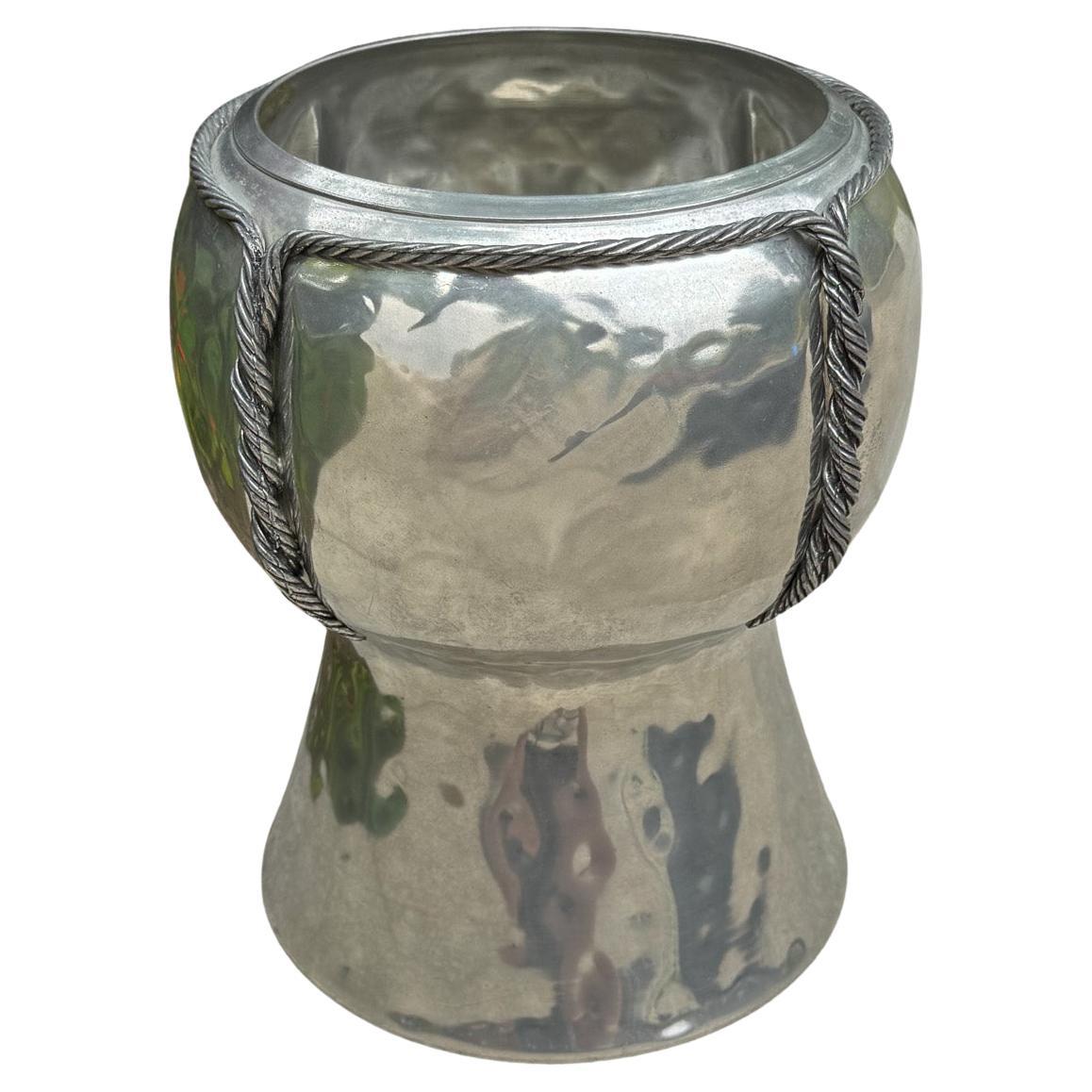 Jean Goardere Hammered Pewter Champagne Cooler, France c.1970 For Sale