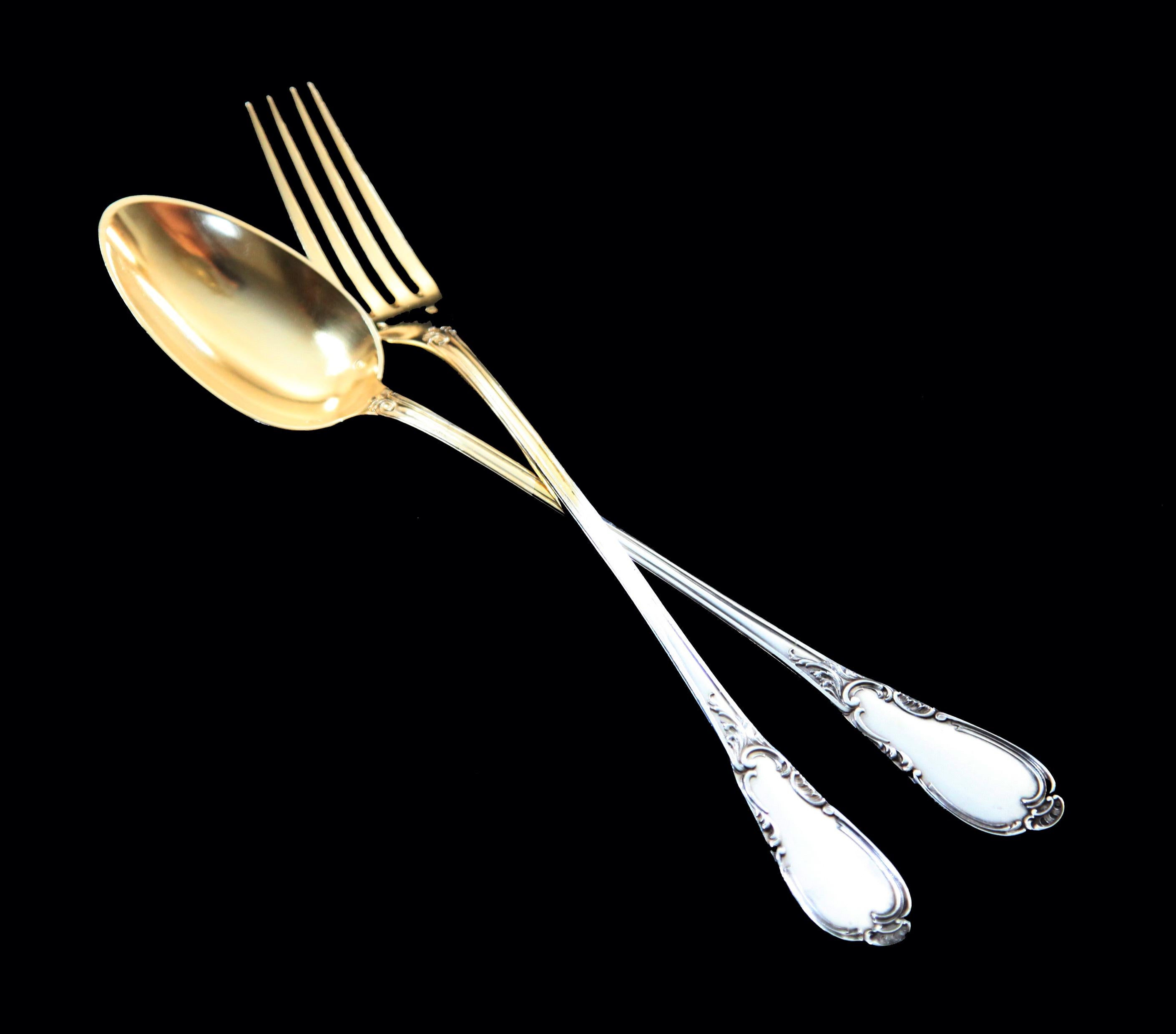 Direct from Paris, a Magnificent Set of 20 Louis XVI Flatware Serving Pieces in French 950 Sterling Silver by Internationally Known French Silversmith 