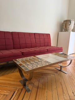 Jean Gregorieff ceramic and steel coffee table, 1960s-70s