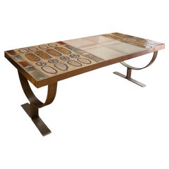 Jean Gregorieff ceramic and steel coffee table, 1960s-70s