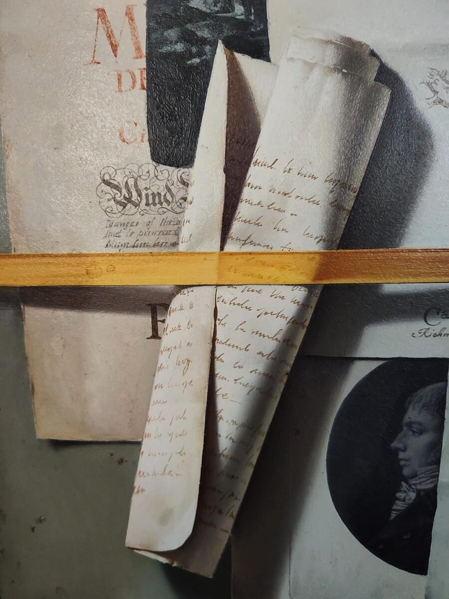 Stillleben mit Flöte und rotem Kardinal, Ölgemälde auf Leinwand von Jean Grimal im Angebot 1