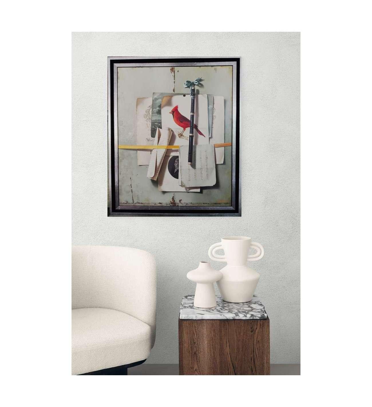 Nature morte à la flûte et au cardinal rouge, peinture à l'huile sur toile de Jean Grimal (1 en vente 5