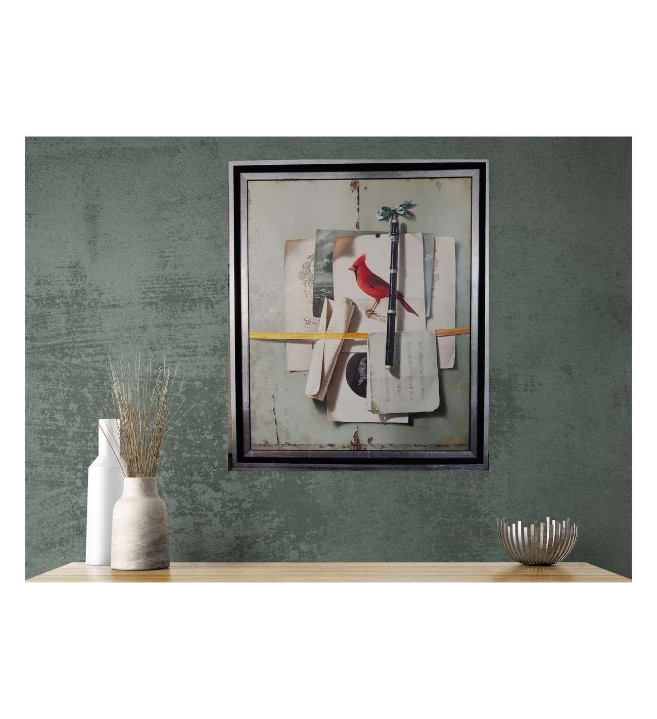 Nature morte à la flûte et au cardinal rouge, peinture à l'huile sur toile de Jean Grimal (1 en vente 6