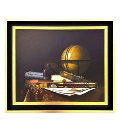 Still Life with Globe, Books and Telescope,  Oil on canvas by  Jean Grimal (1942
