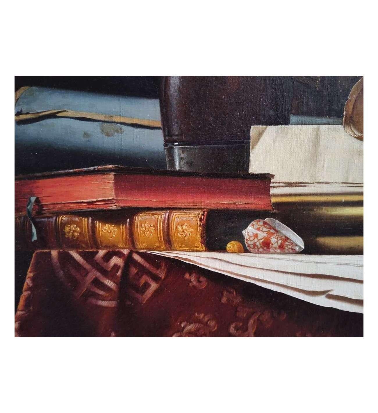 Still Life with Globe, Books and Telescope,  Oil on canvas by  Jean Grimal (1942 For Sale 3