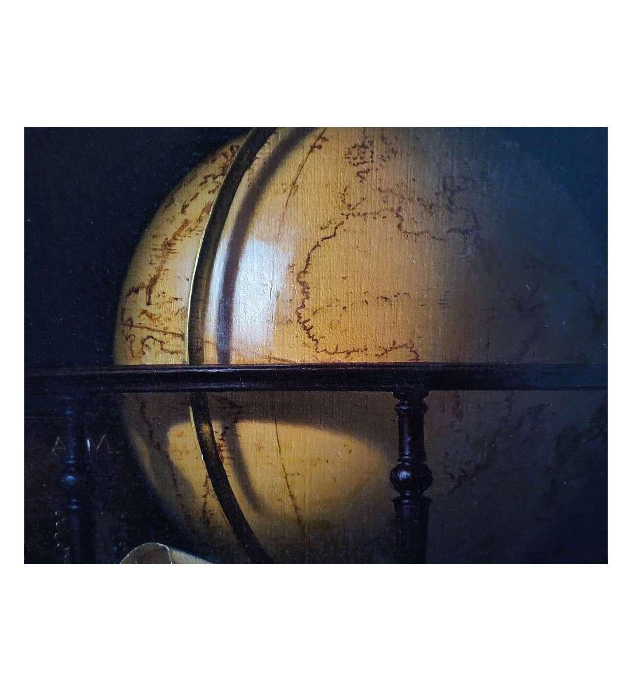 Still Life with Globe, Books and Telescope,  Oil on canvas by  Jean Grimal (1942 For Sale 6