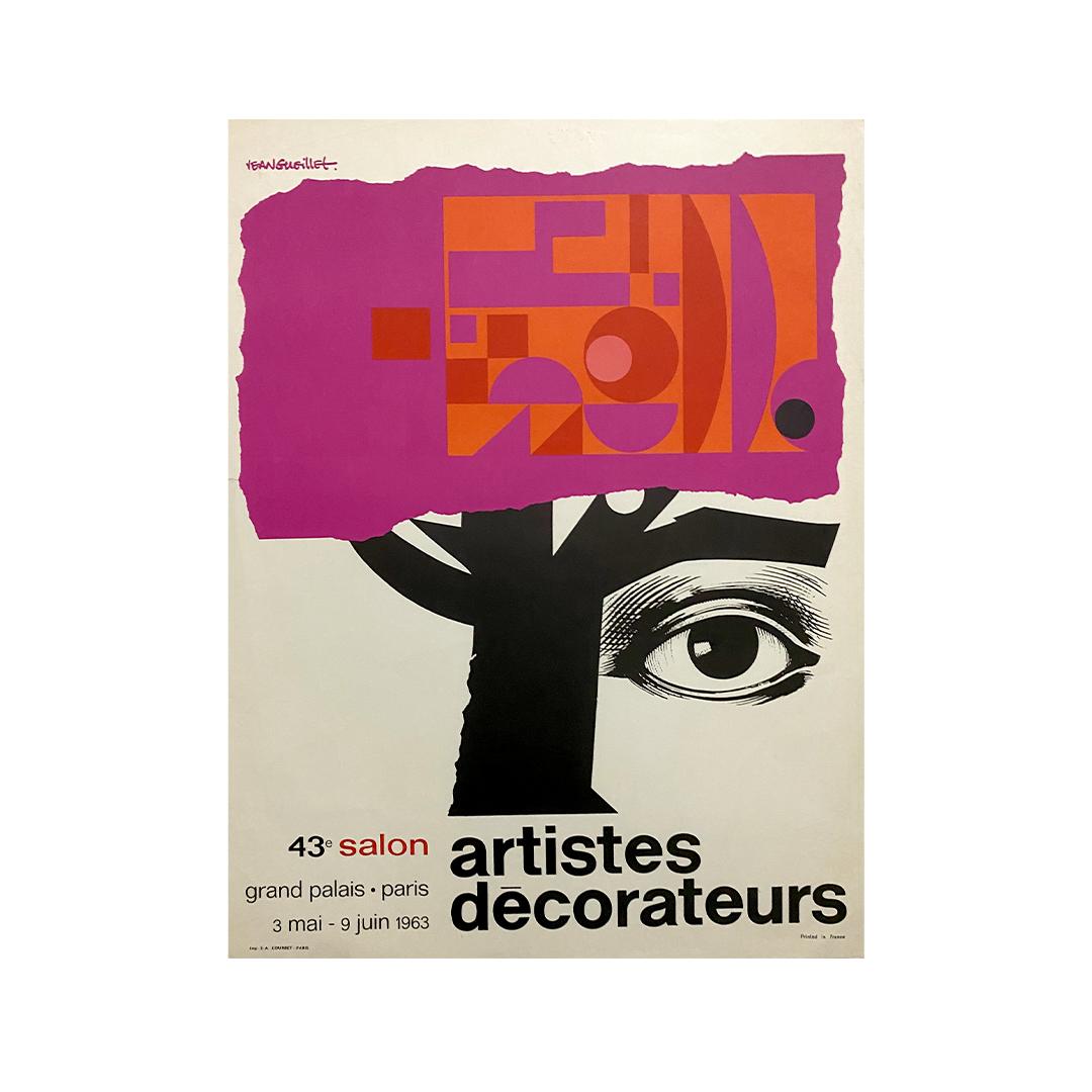1963 Original poster 43rd exhibition Artists and decorators Grand Palais Paris For Sale 1