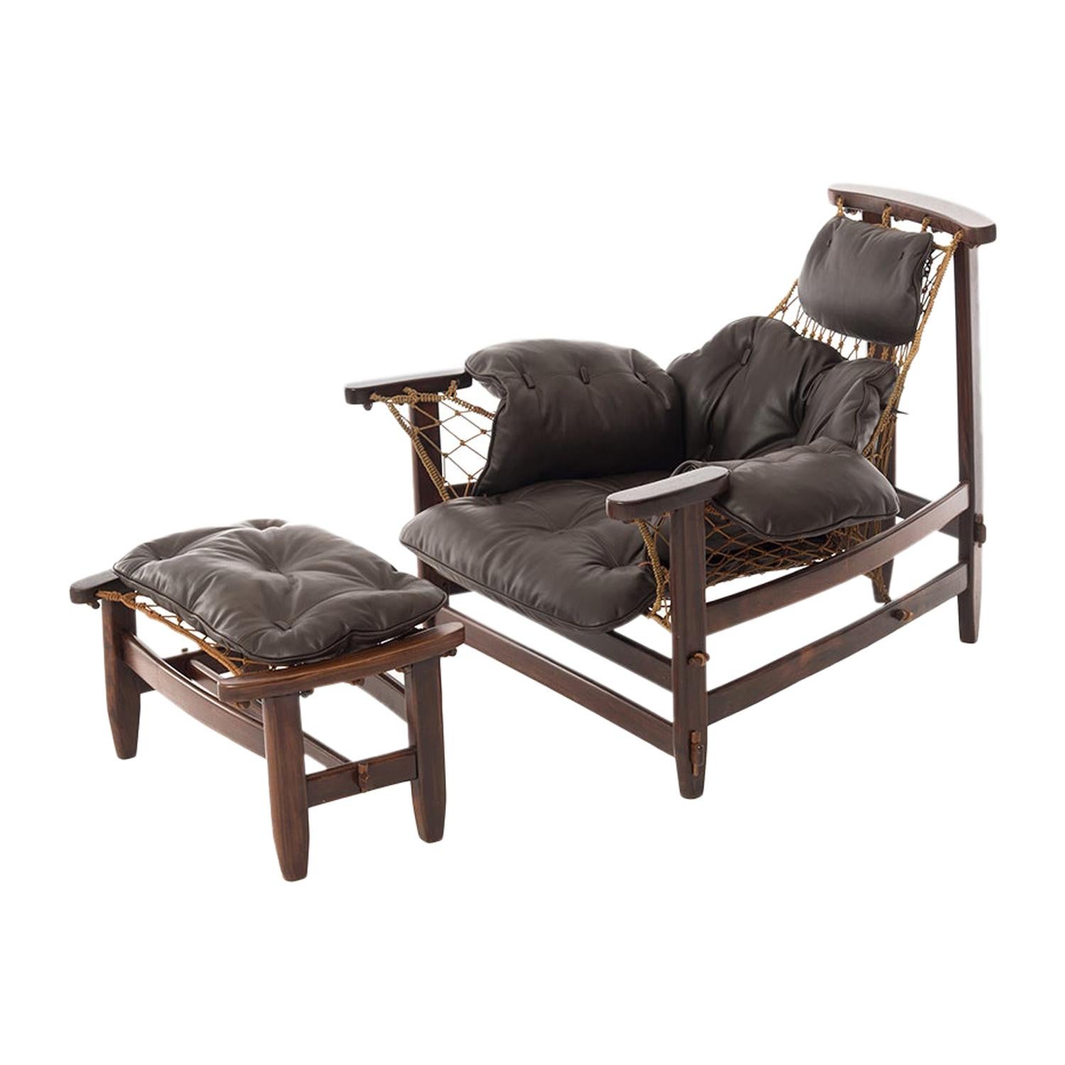 Jean Gillon Rosewood Fisherman's Lounge Chair and Ottoman