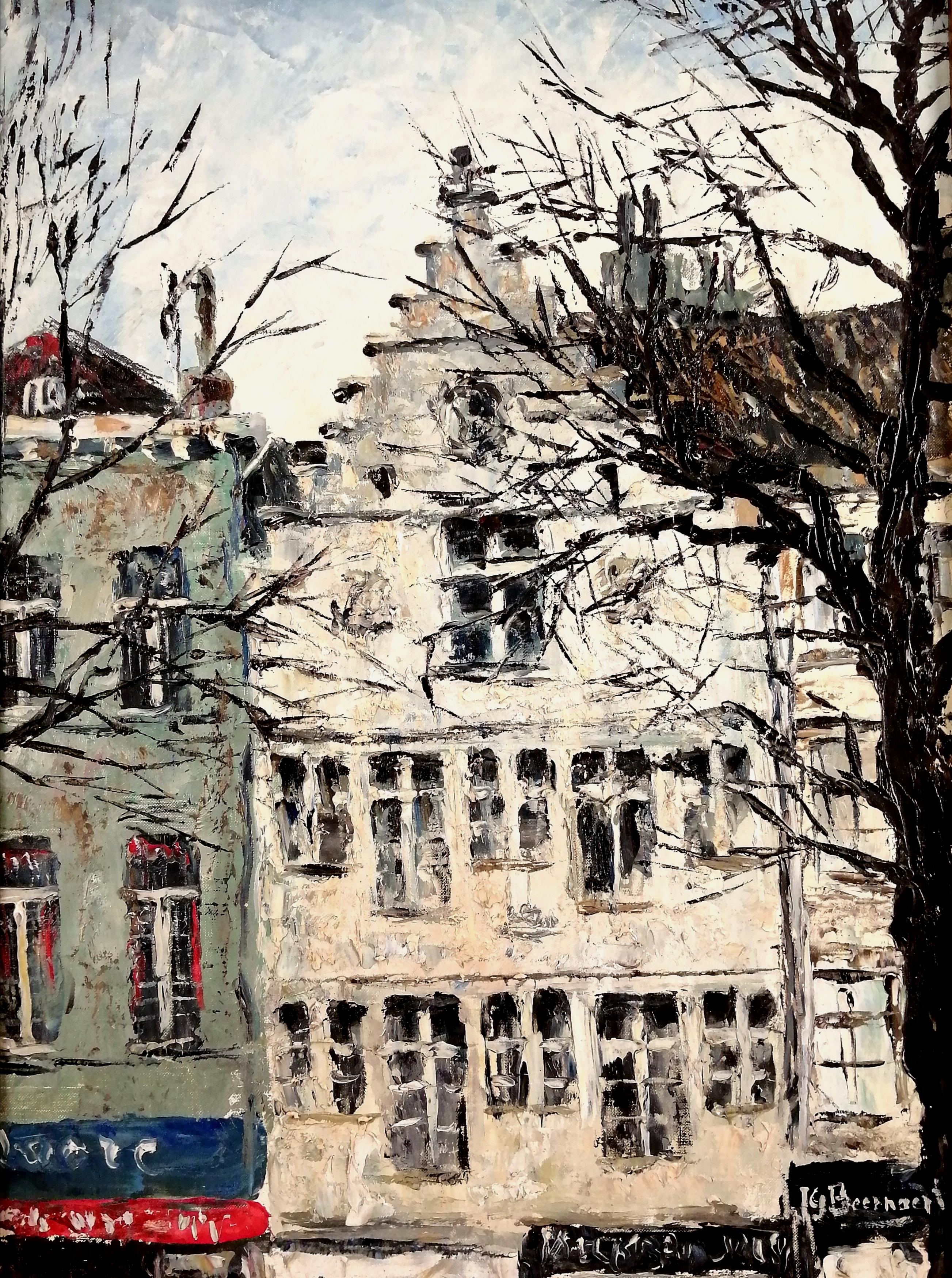 Antwerpen - Mitte des 20. Jahrhunderts belgische postimpressionistische Straßenlandschaftsmalerei – Painting von Jean Guy Beernaert