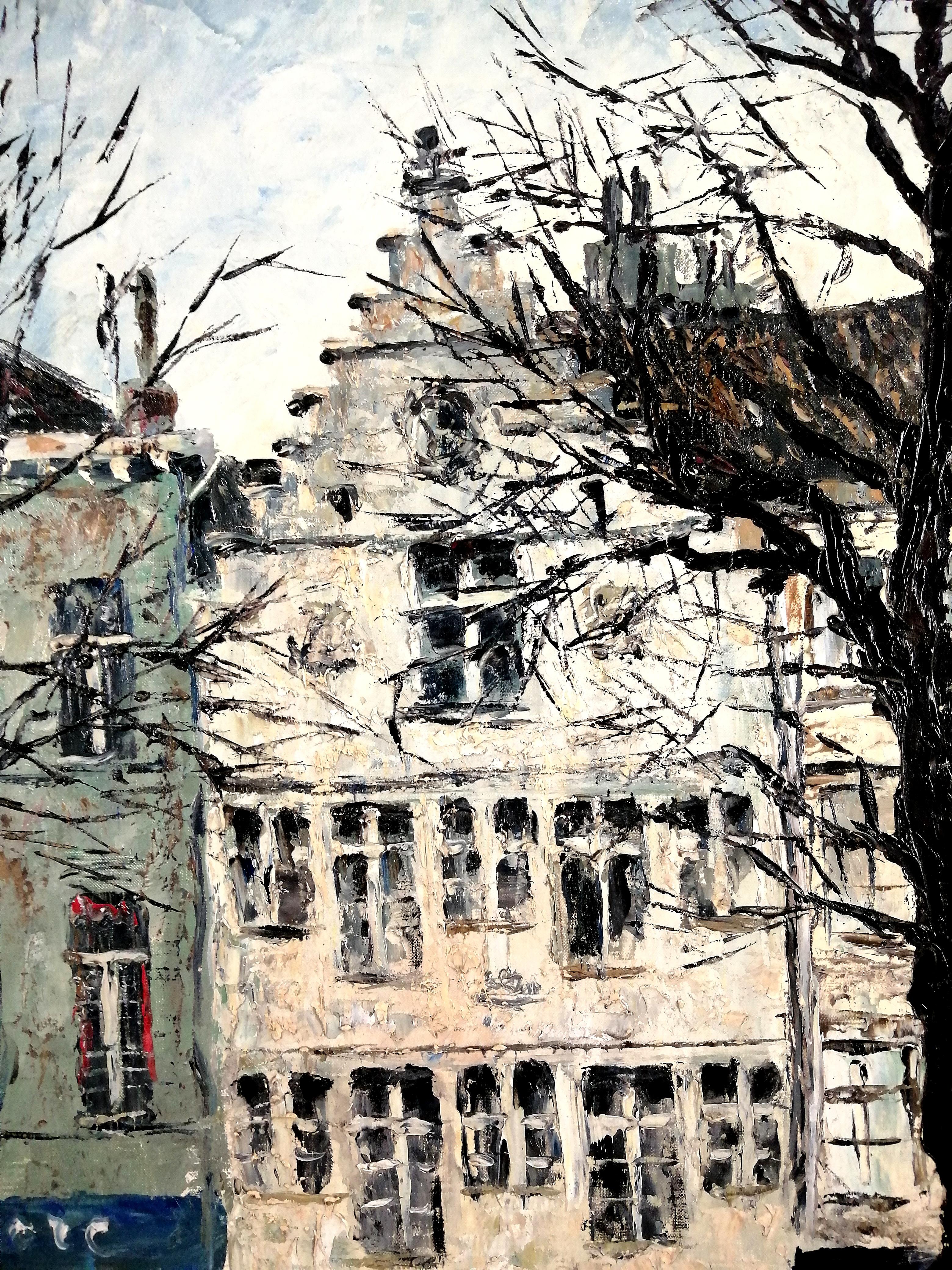 Antwerpen - Mitte des 20. Jahrhunderts belgische postimpressionistische Straßenlandschaftsmalerei im Angebot 1
