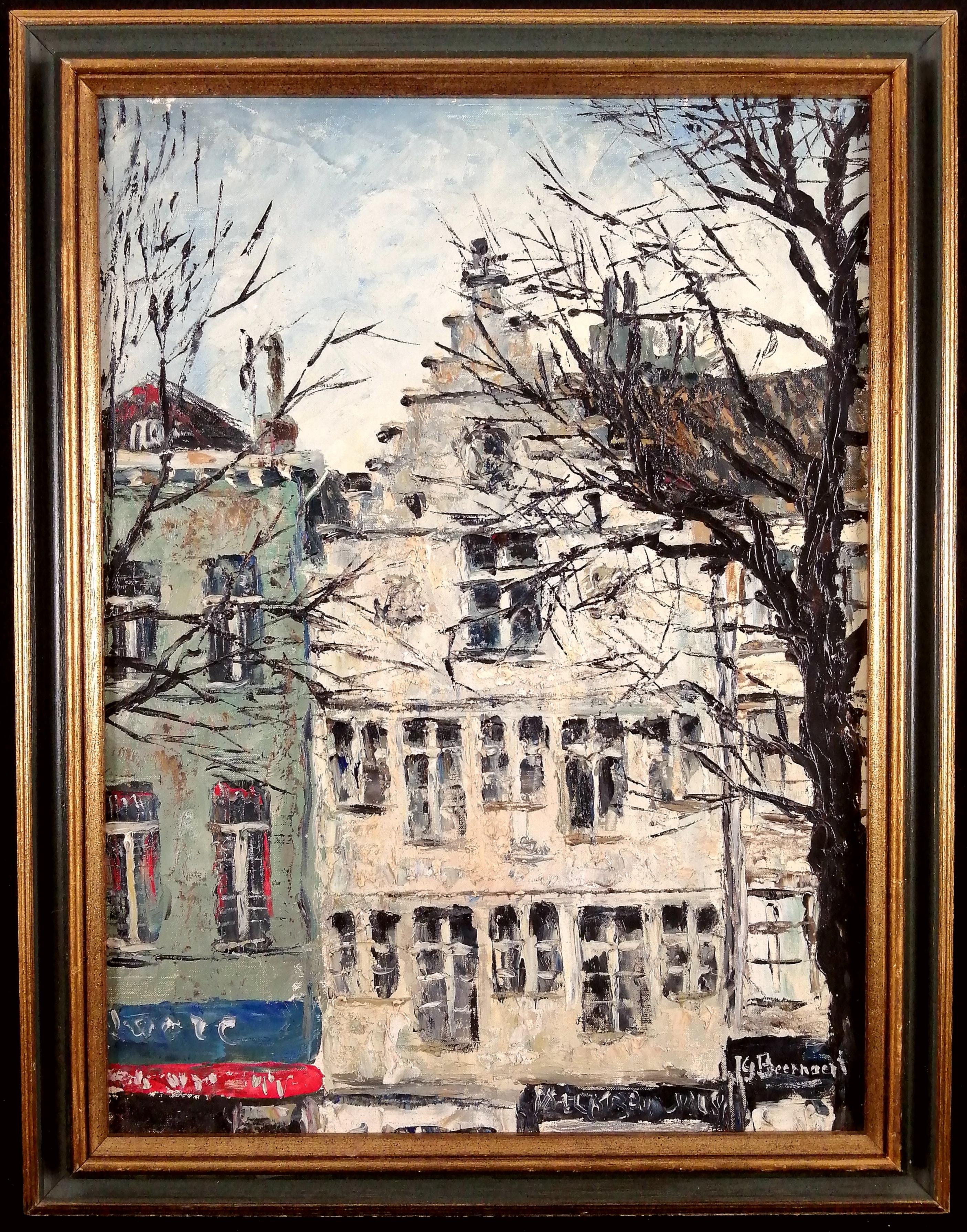 Jean Guy Beernaert Landscape Painting – Antwerpen - Mitte des 20. Jahrhunderts belgische postimpressionistische Straßenlandschaftsmalerei