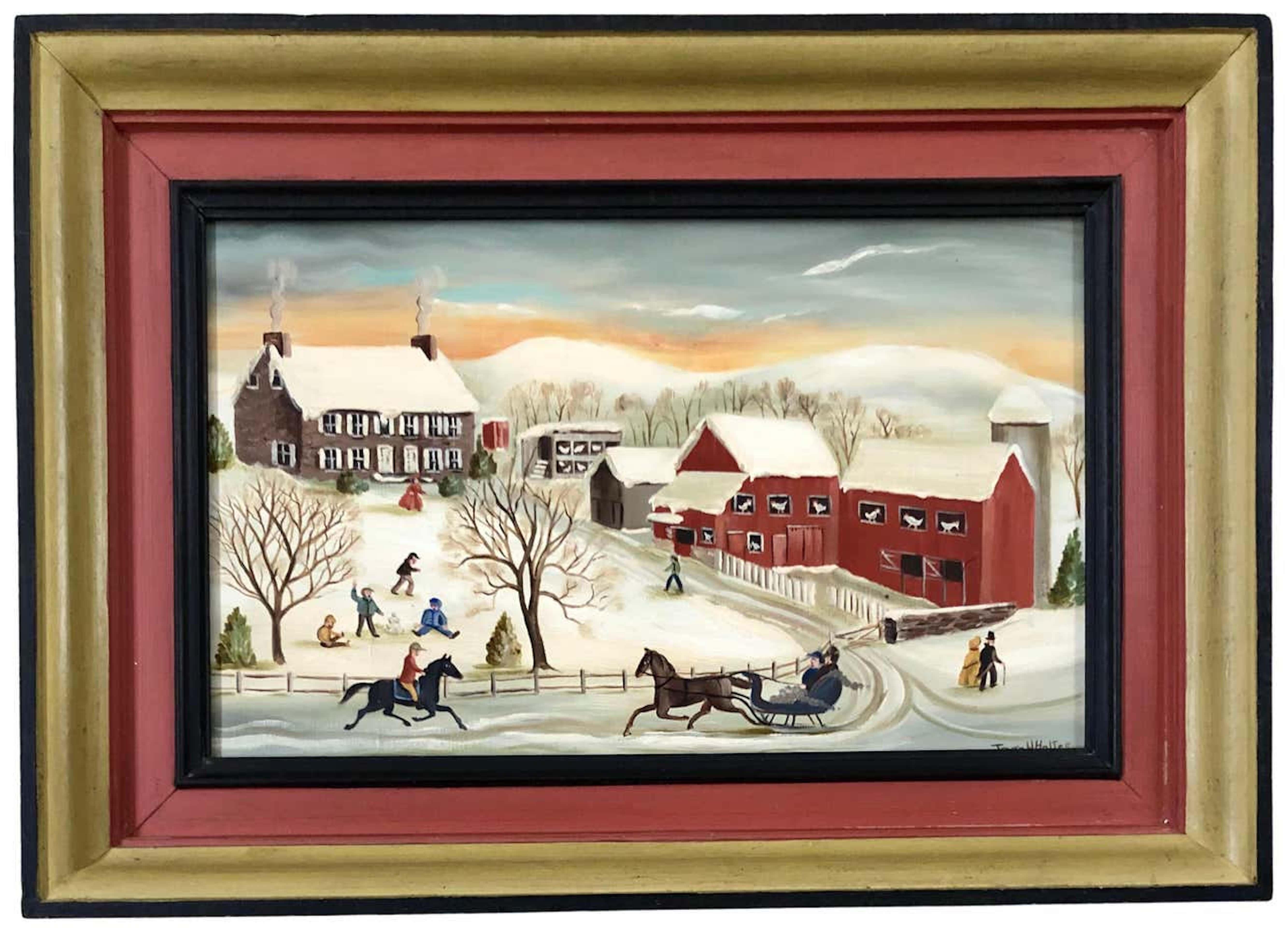 Jean H. Halter Figurative Painting - The Chicken Farm in Winter