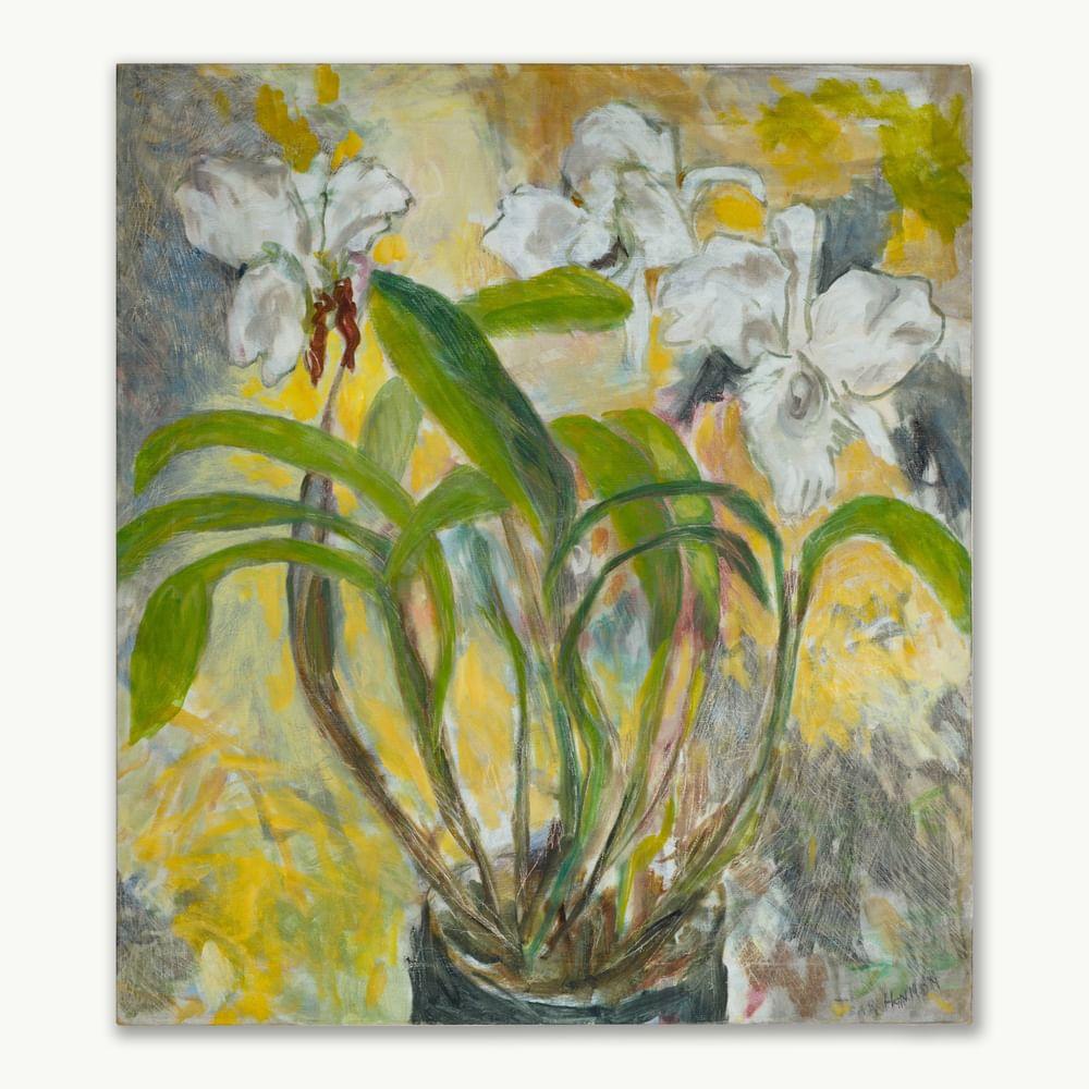 Jean Hannon Still-Life Painting – Weiße Blumen, Orchideen