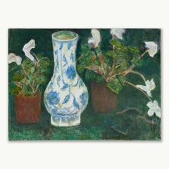 Vase bleu et blanc avec cyclamen