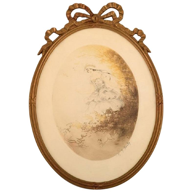 Jean Hardy 'n. 1880', Francia, Litografía sobre papel, Mujer joven, Años 30