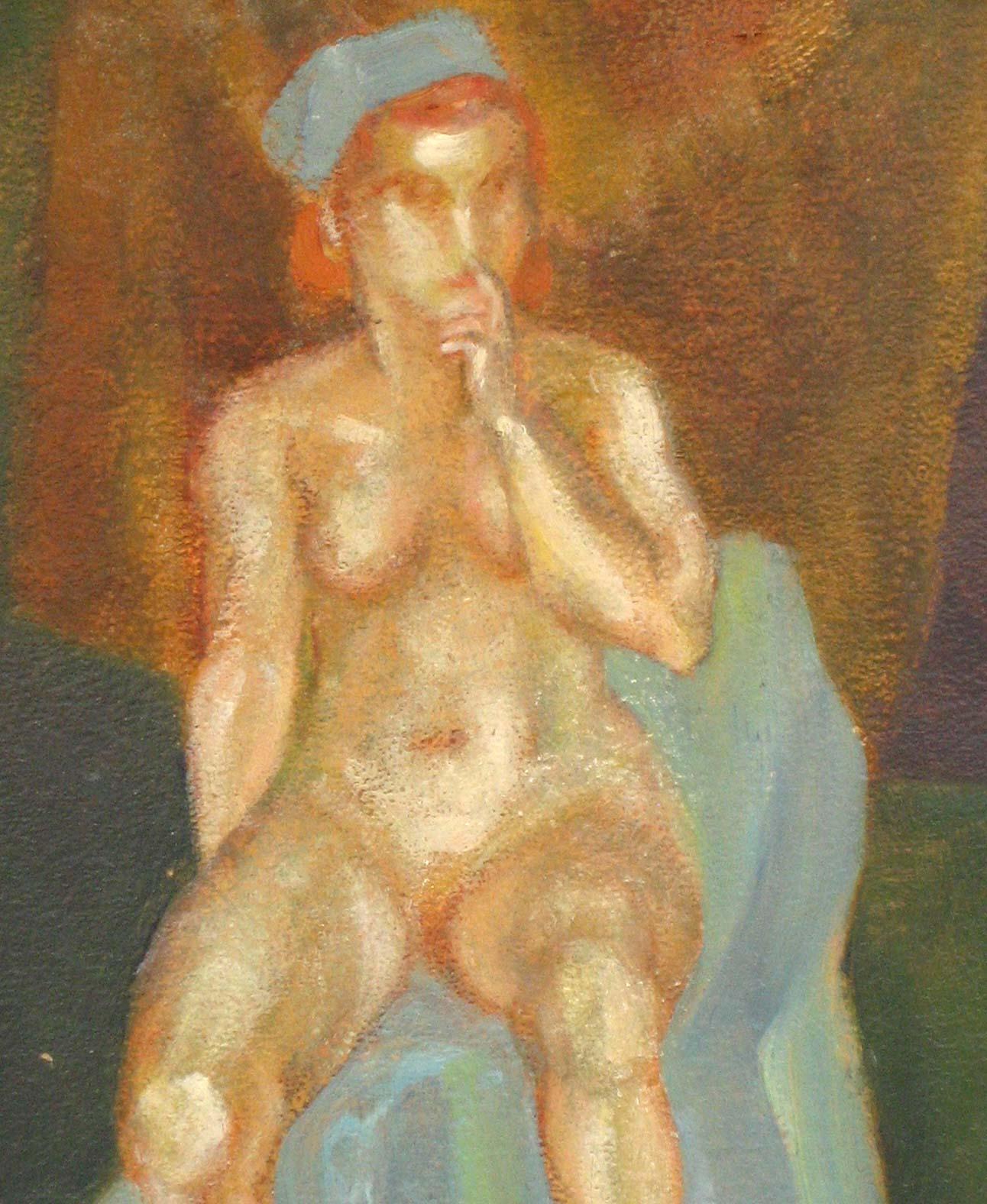 1930s Female Nude Oil on Board  - Painting by Jean Hart