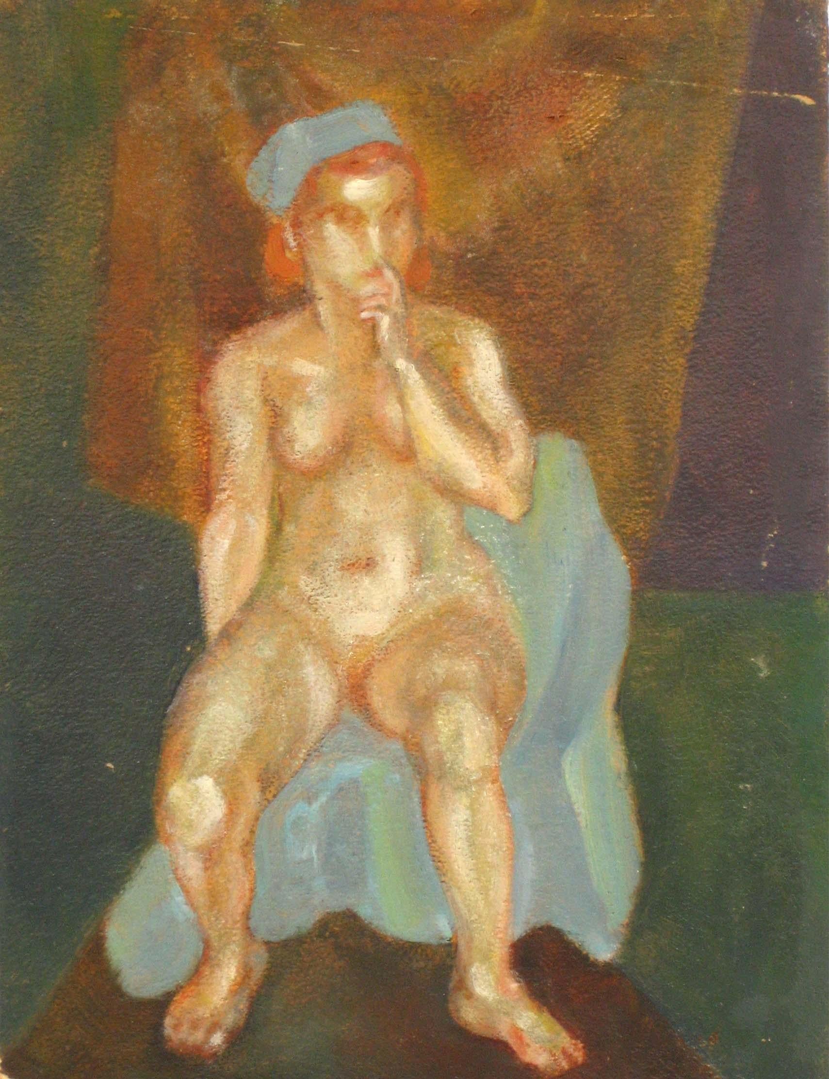 Jean Hart Figurative Painting - 1930s Female Nude Oil on Board 