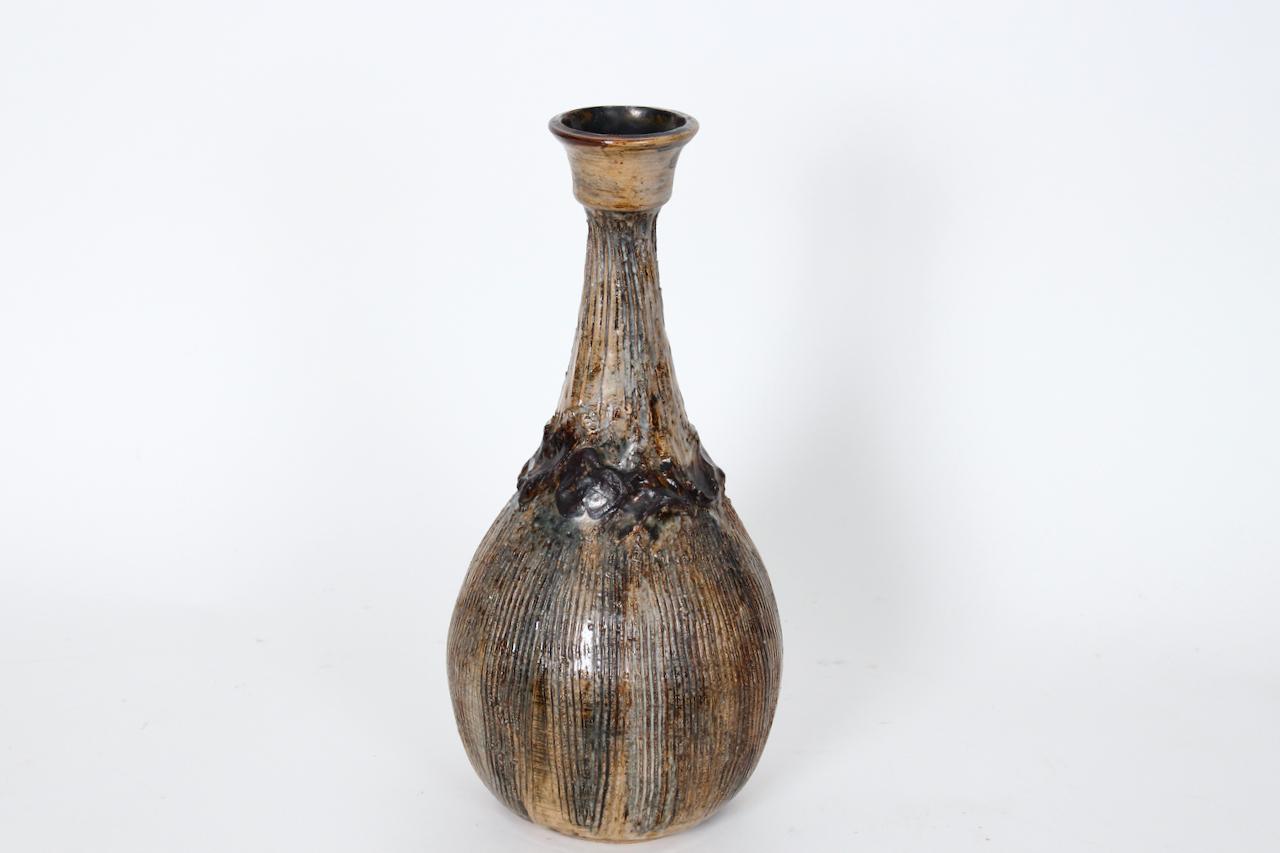 Modern Jean Hastings Art Studio Pottery Bottle Form Vase For Sale