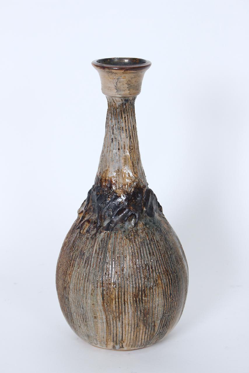 American Jean Hastings Art Studio Pottery Bottle Form Vase For Sale