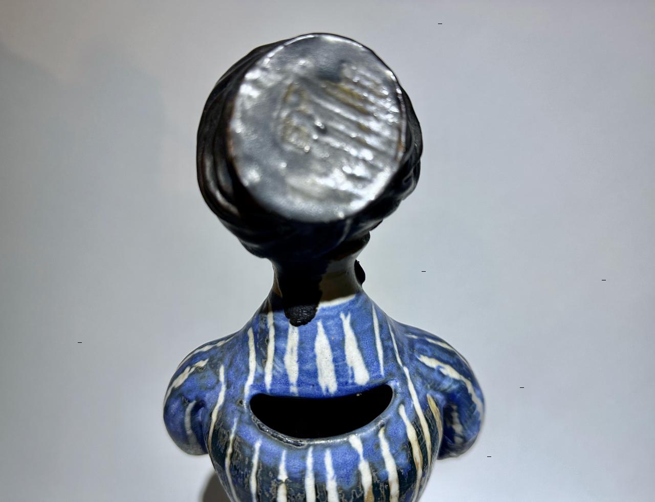 Jean Hastings Ceramic Figurative Sculpture in Blue White & Brown, circa 1970 For Sale 5