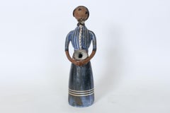 Sculpture figurative en céramique de Jean Hastings, bleu, blanc et Brown, vers 1970