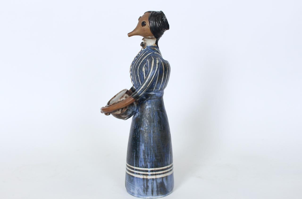 Modern Jean Hastings Ceramic Figurative Sculpture in Blue White & Brown, circa 1970 For Sale