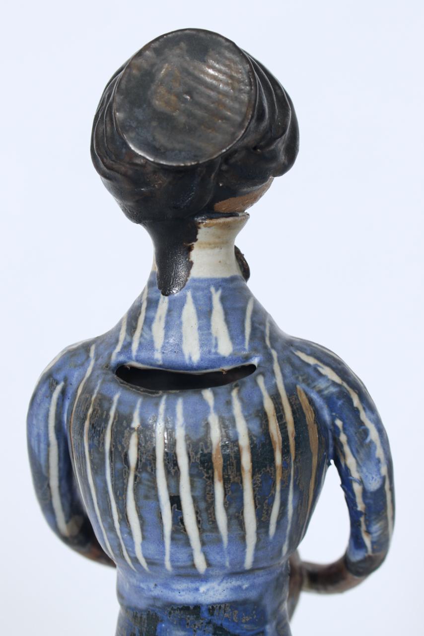 Jean Hastings Ceramic Figurative Sculpture in Blue White & Brown, circa 1970 For Sale 1