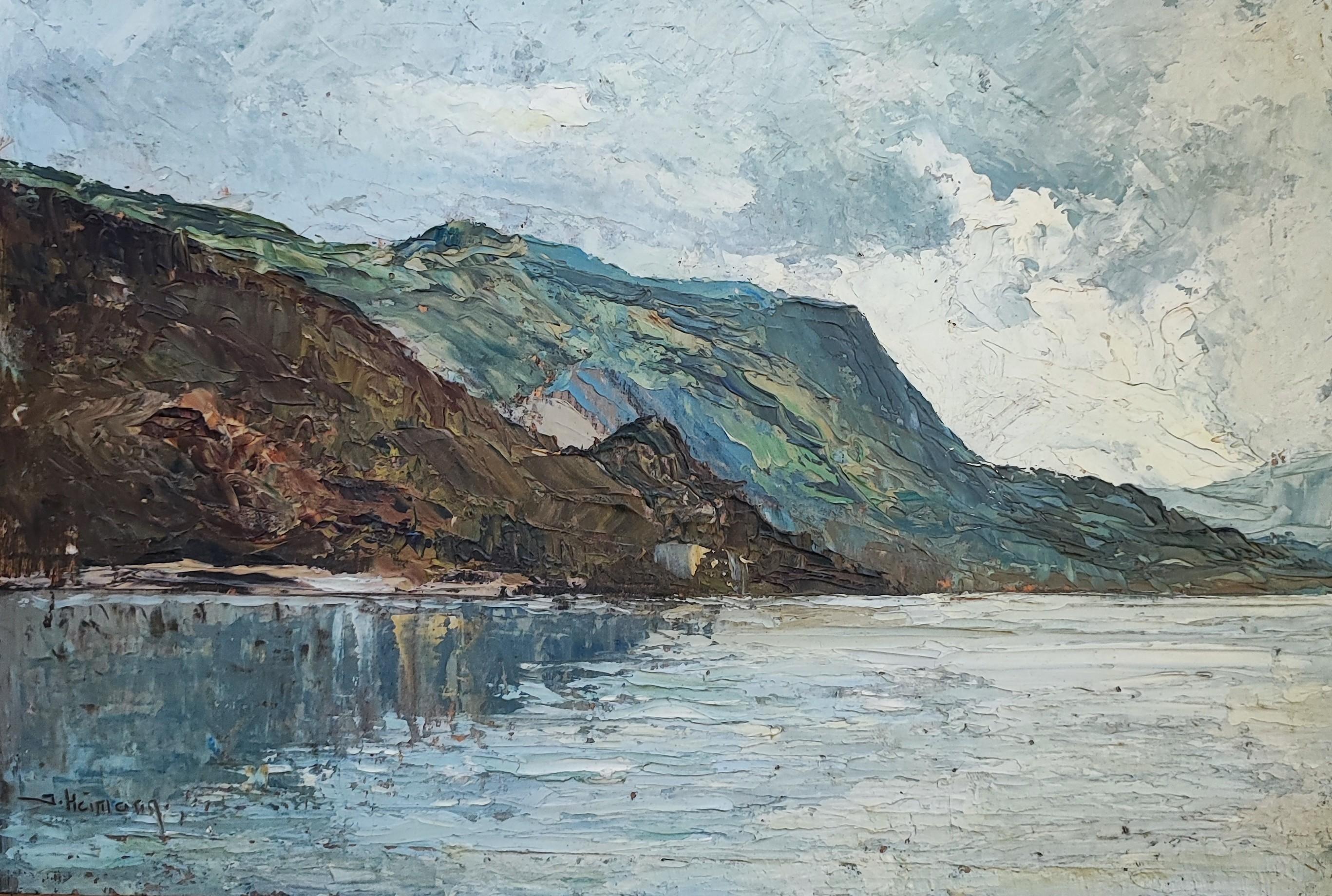 Landscape Painting Jean Heitmann - Paysage de lac et de montagne