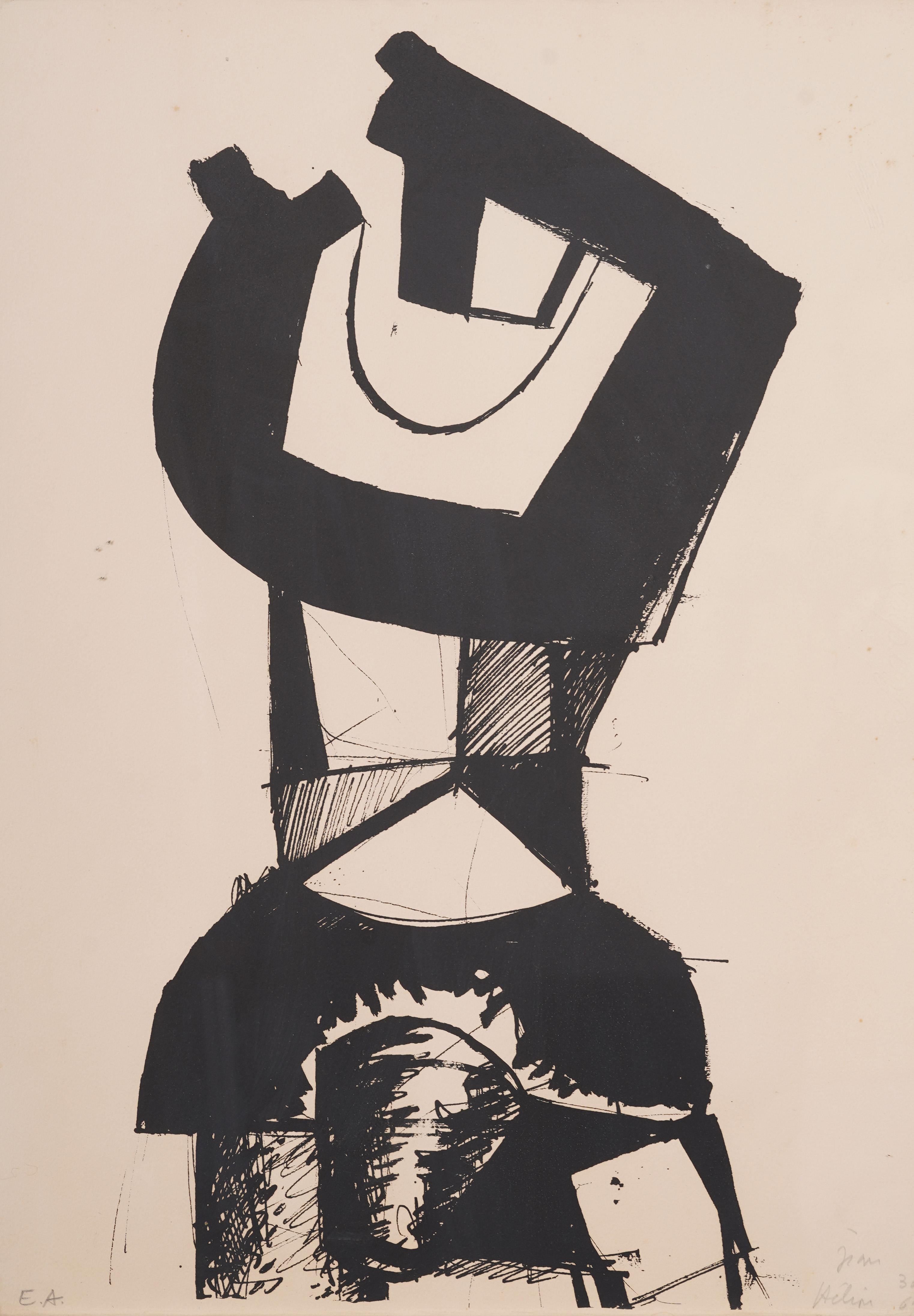Antike französische modernistische abstrakte Lithographie – Painting von Jean Helion