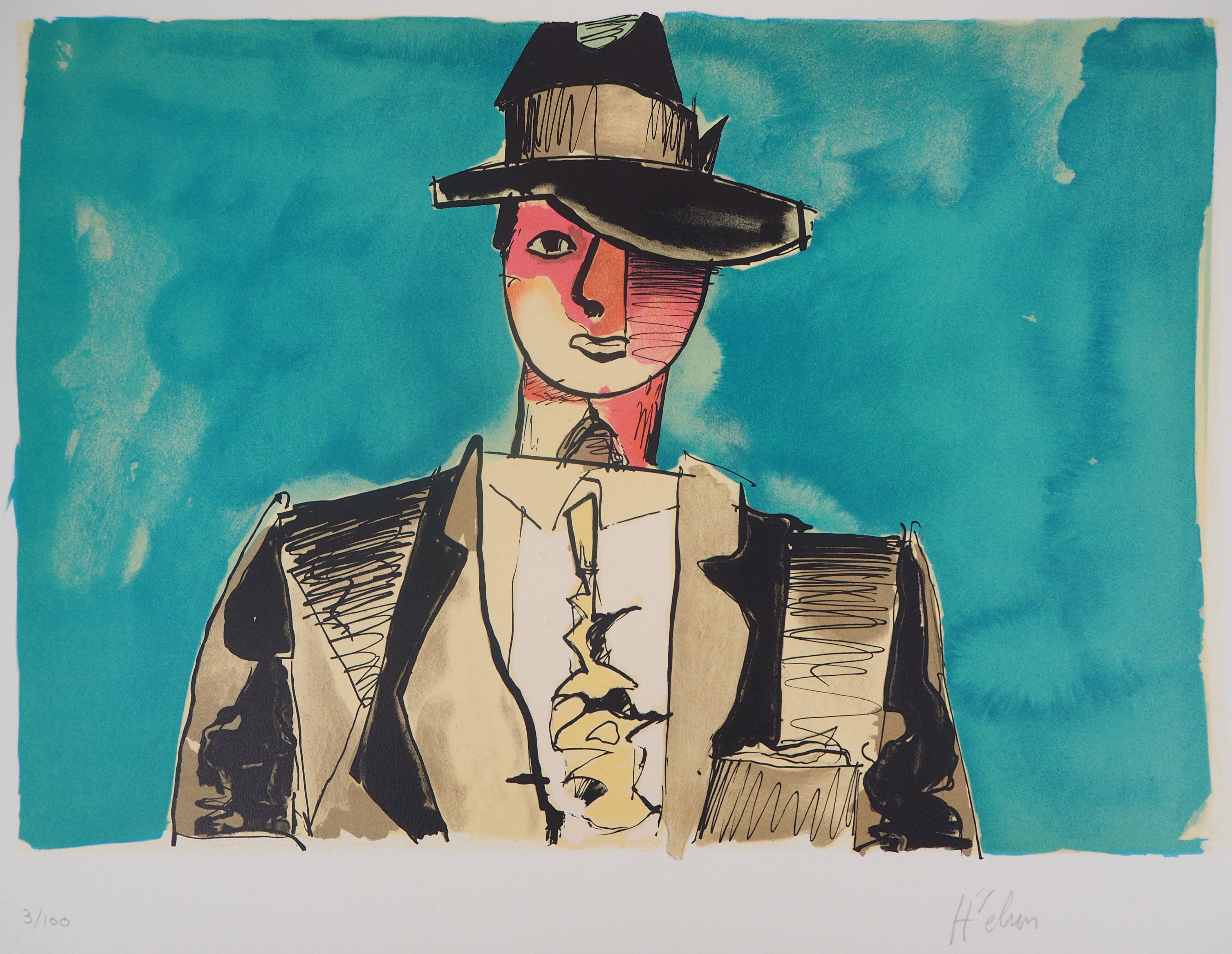 Elegant Man with a Hat - Original handsigned lithograph - 100 copies - Print by Jean Helion