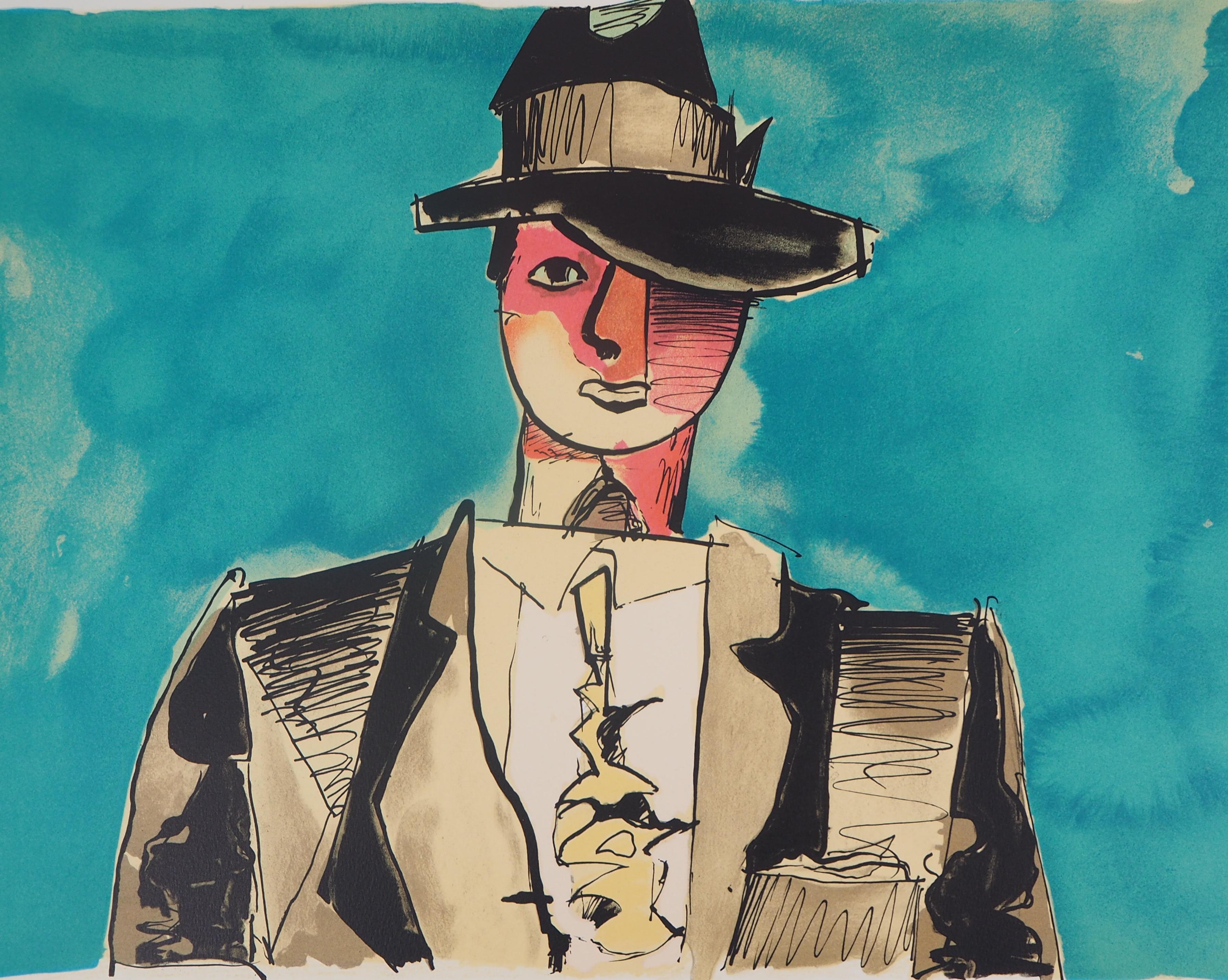Elegant Man with a Hat - Original handsigned lithograph - 100 copies - Pop Art Print by Jean Helion