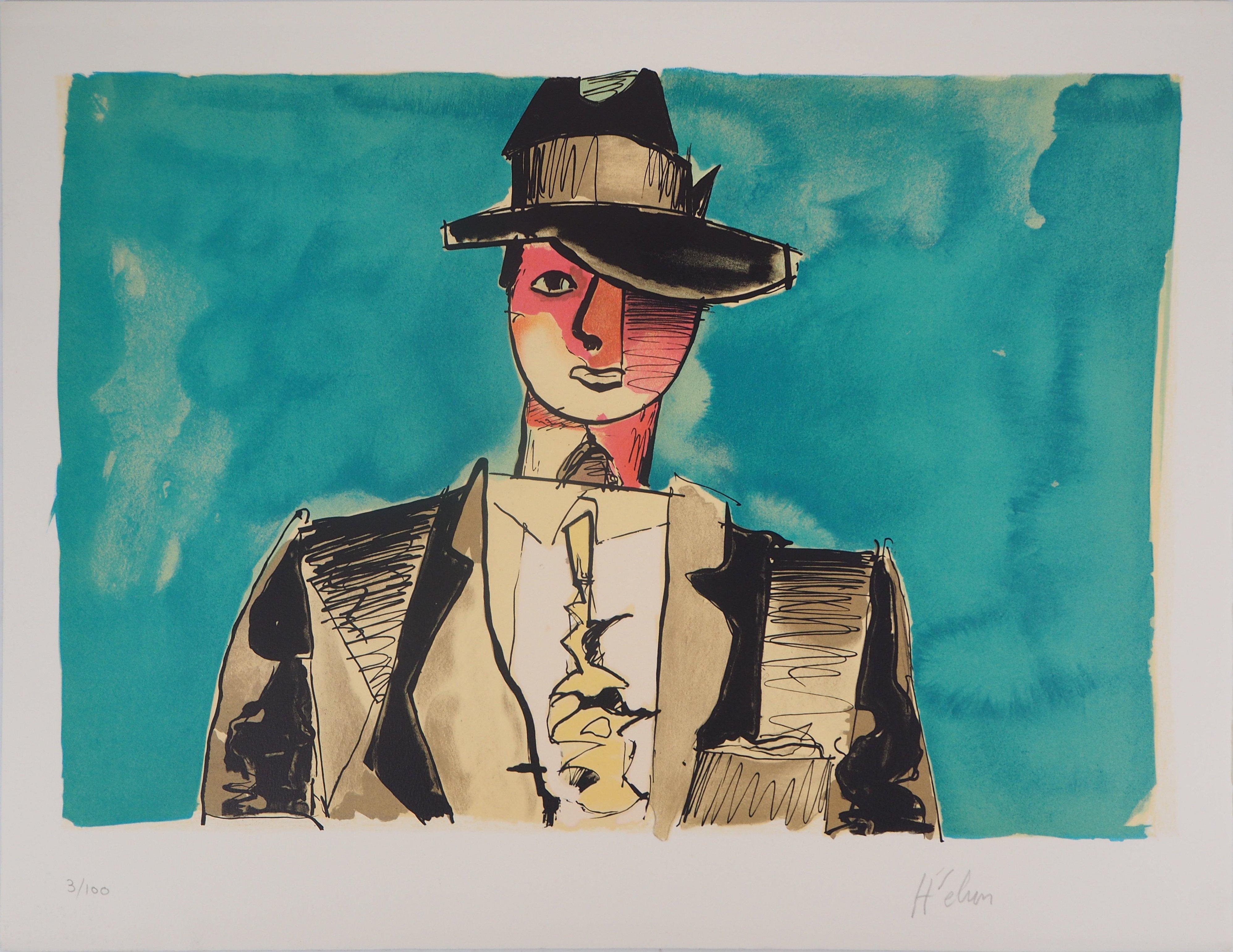 Jean Helion Portrait Print - Elegant Man with a Hat - Original handsigned lithograph - 100 copies
