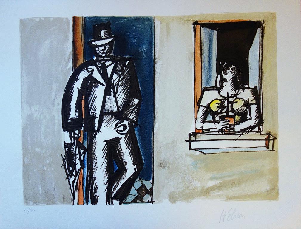 Jean Helion Figurative Print - Modern Romeo & Juliette - Original handsigned lithograph - 100 copies