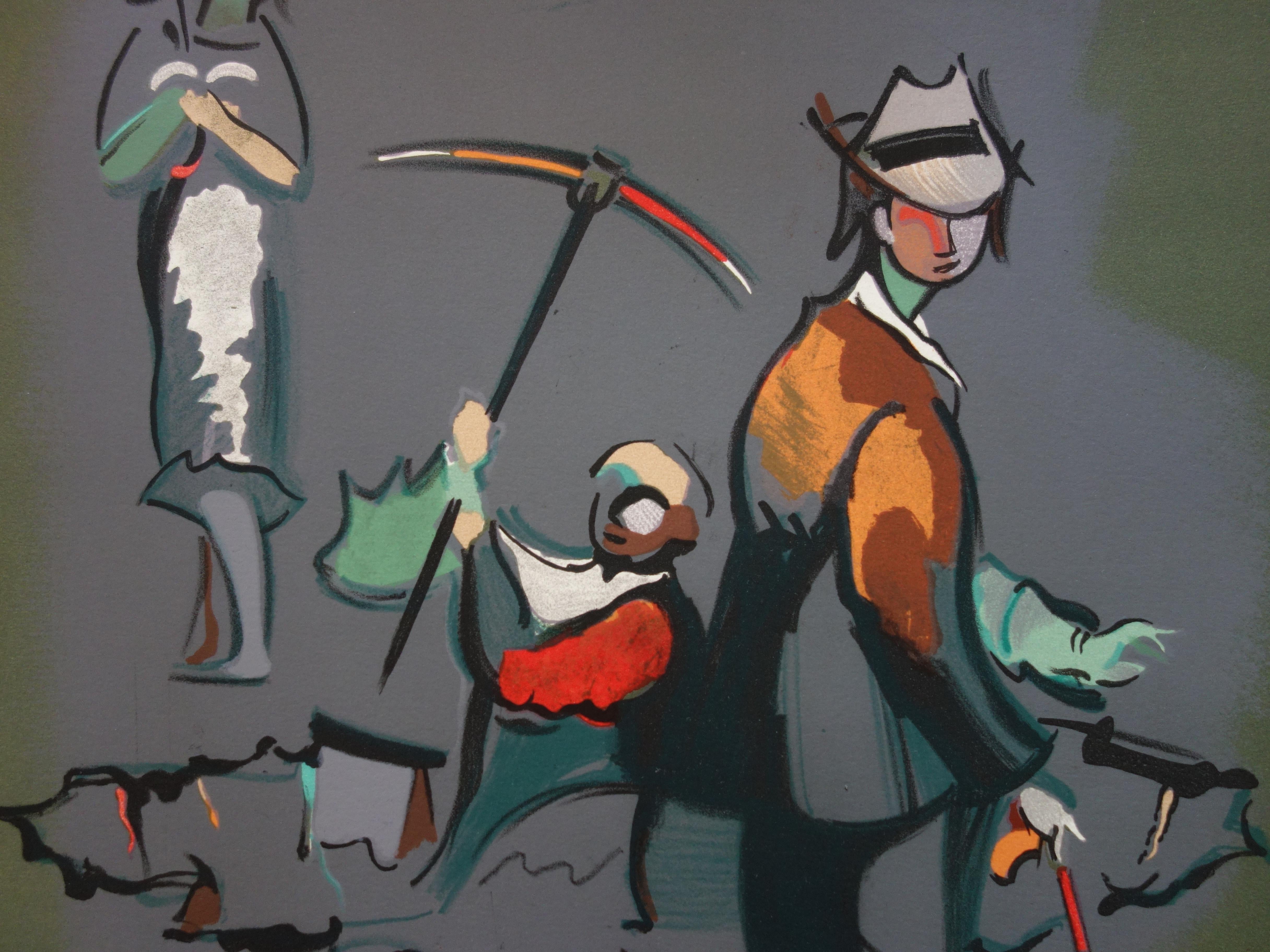 USA : Buscadores de oro - Litografía original firmada a mano - Print Moderno de Jean Helion