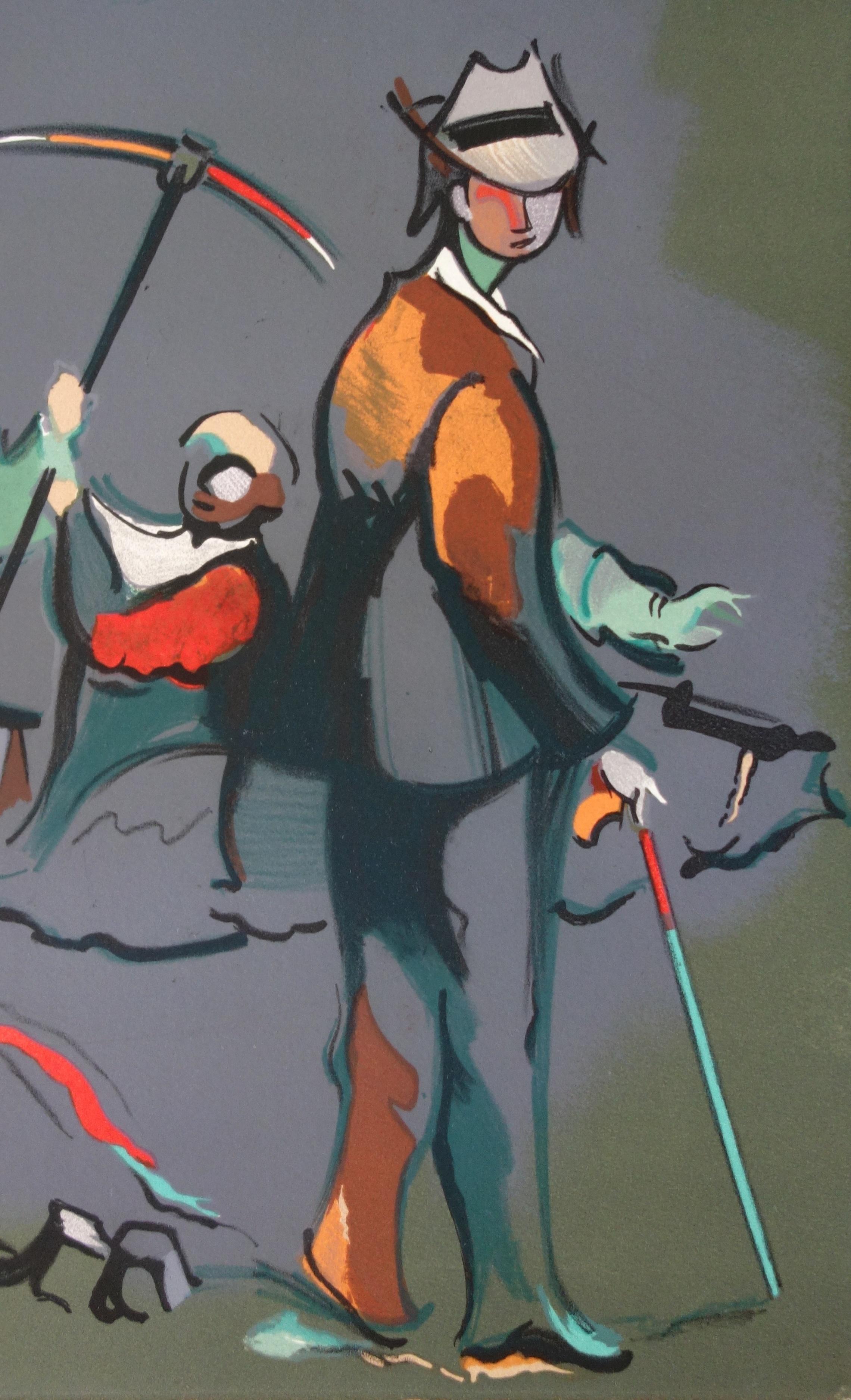 USA : Buscadores de oro - Litografía original firmada a mano - Figurative Print Gris de Jean Helion