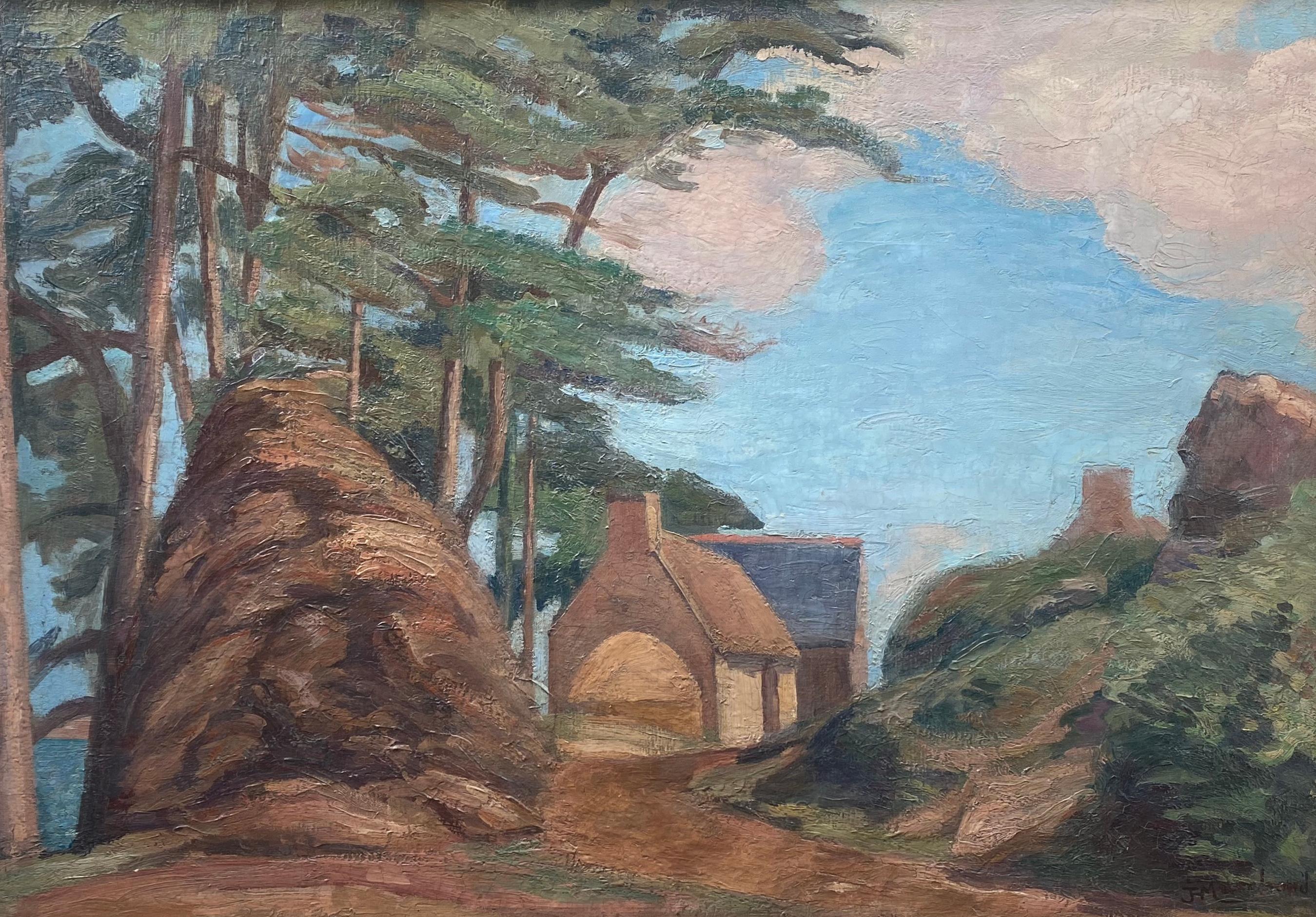 Avant garde cubist landscape painting House by the Sea Bloomsbury Group fauve - Painting by Jean Hippolyte Marchand