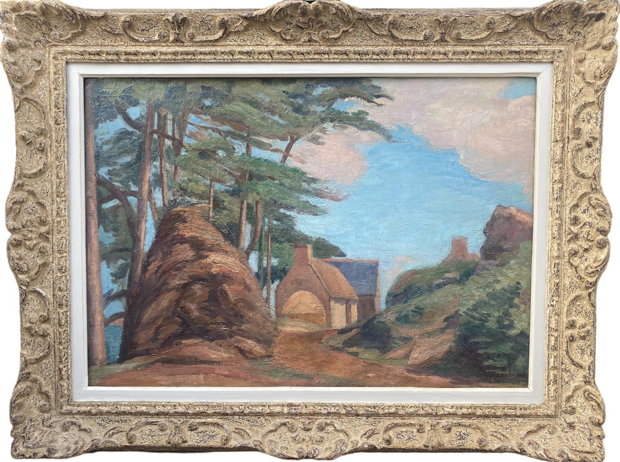 Avant garde cubist landscape painting House by the Sea Bloomsbury Group fauve - Fauvist Painting by Jean Hippolyte Marchand
